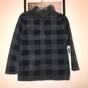 Old Navy T5 Boys Quarter Zip Green Plaid Fleece Pullover NWT